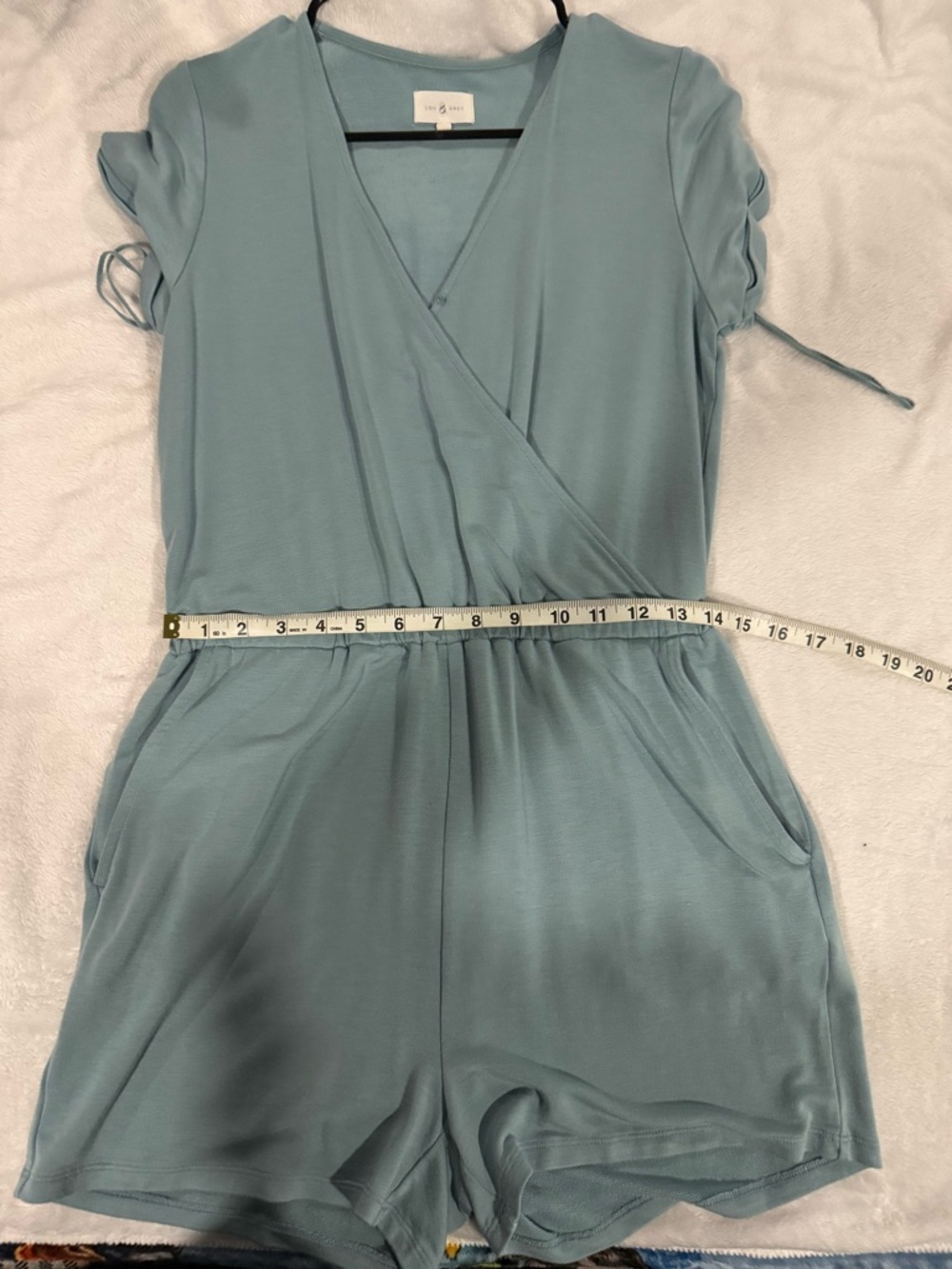 Light Blue Ruched Waist Romper